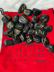 Black Agate Rune Stones with Pouch