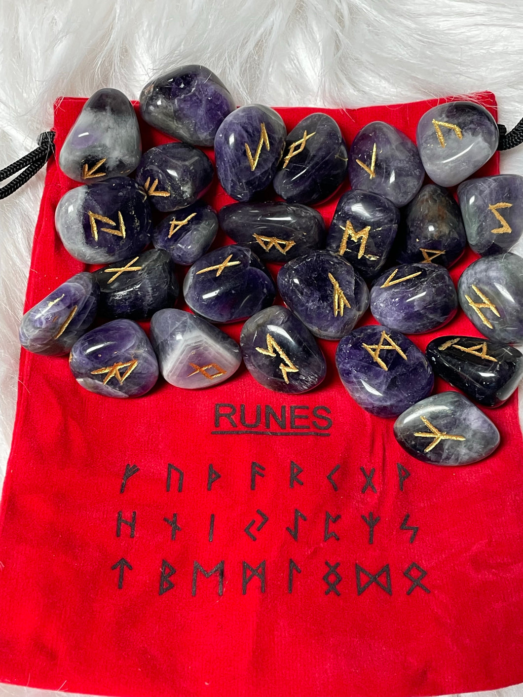 Amethyst Rune Stones with Pouch