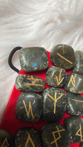 Labradorite Runestones with Red Velvet Bag